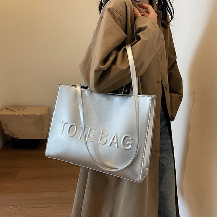 Designer Tote Bag For Women Large Capacity Handbag Portable Brand Briefcase Top Quality Pu Leather Female Shoulder Crossbody Bag PlatiNum