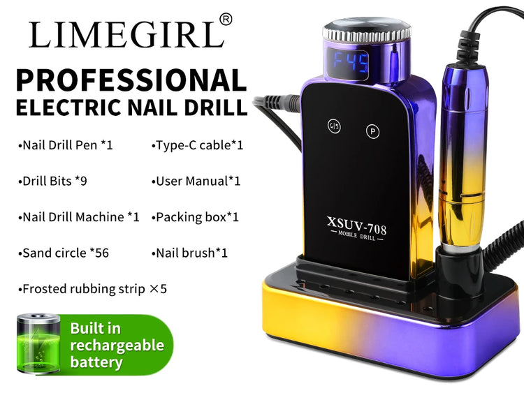45000RPM Electric Nail Drill Professional Rechargeable Machine Low Noise Nails Sander File Polishing Set For Manicure Salon Tool