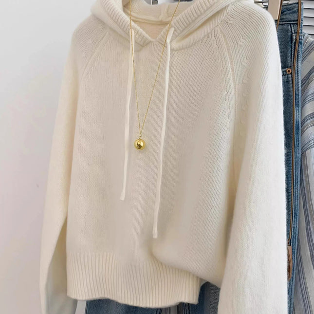 Hooded loose pullover 100%cashmere sweater  versatile solid-color wool knitted base layer for women 2025 new autumn and winter PlatiNum