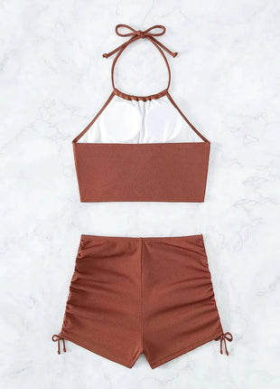 Bikini sexy a vita alta con lacci, set due pezzi da donna, costume da bagno sdoppiato, bikini da spiaggia, nuovo, per tutte le stagioni, tinta unita, senza schienale PlatiNum