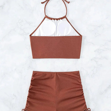 Bikini sexy a vita alta con lacci, set due pezzi da donna, costume da bagno sdoppiato, bikini da spiaggia, nuovo, per tutte le stagioni, tinta unita, senza schienale PlatiNum