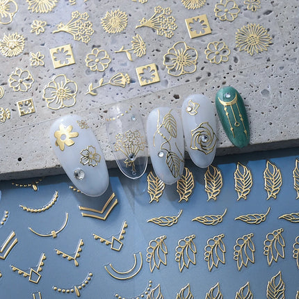 1pcs Gilded Hollow Flower Leaves Nail Art Stickers French Lines Bohemian Tassels 3D Nail Decals Rose Pattern Manicure Decoration