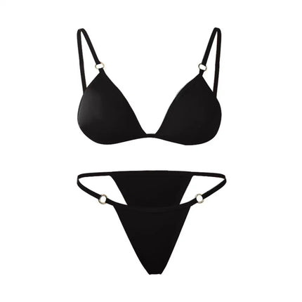Costume da bagno bikini sexy da donna in tinta unita con fibbia in metallo decorato con costumi da bagno brasiliani per vacanze al mare platinumshop
