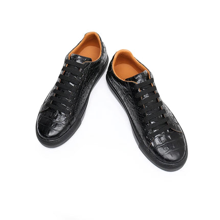 Leather Sneakers Men Calfskin Alligator Pattern Casual Shoes Lace Up Flats Daily Footwear