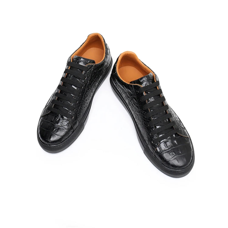 Leather Sneakers Men Calfskin Alligator Pattern Casual Shoes Lace Up Flats Daily Footwear