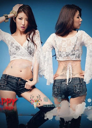 Charming Button Low Waist Denim Shorts Women Clothing Fashion Jeans Super Shorts NightClub DJ Pole Dance DS Party Hot Pants PlatiNum