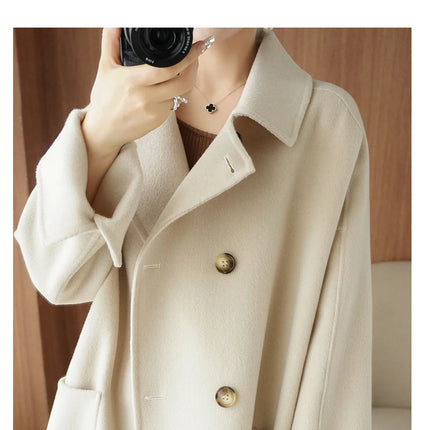 Ladies' 100% Cashmere Thick Double-Sided Extended Coat, Classic, Versatile and Fashionable for Business and Leisure