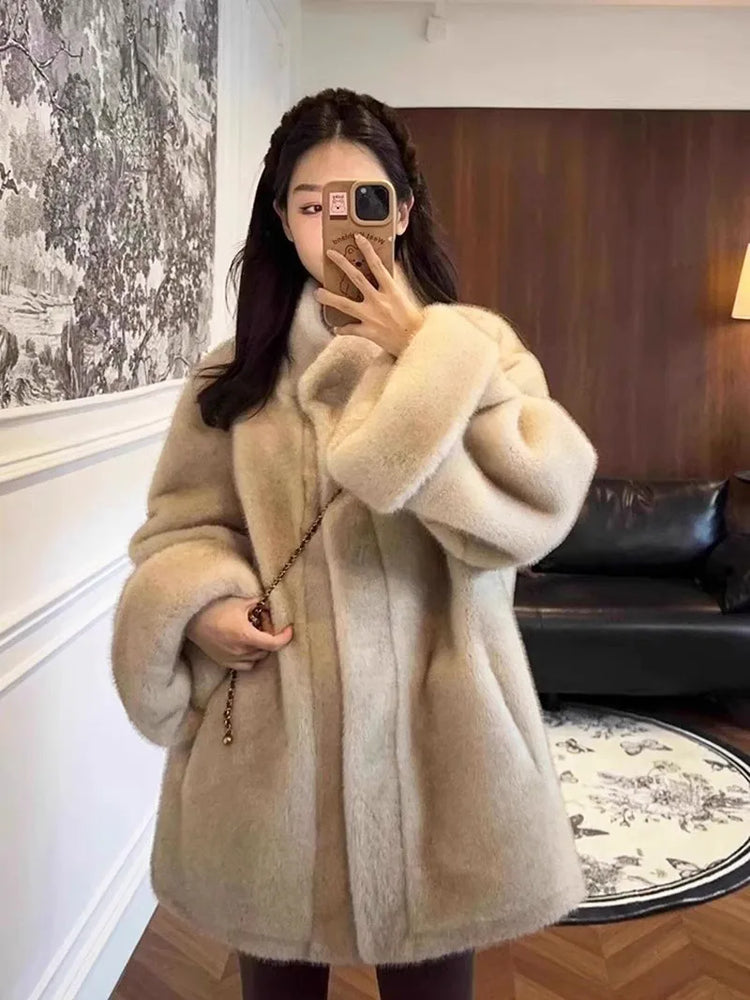 ZADORIN Luxury Mink Coat Woman Korean Style Stand Collar Double Faced Faux Fur Coat Woman Long Oversize Fluffy Fur Jacket Winter