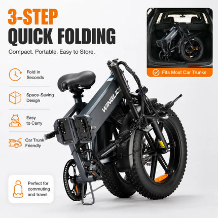 Nuova Bicicletta Elettrica Pieghevole WINGLION eb-fm2.0, Motore 720W, Batteria 48V 15AH, Pneumatici Larghi 20 "x4.0, Freno Idraulico, Ideale per Adulti, Città, Casa, Lavoro