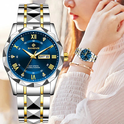 BANGWEI Orologio da donna elegante e lussuoso al quarzo, orologio da polso classico e semplice in acciaio inossidabile, con data automatica, impermeabile, con diamanti platinumshop