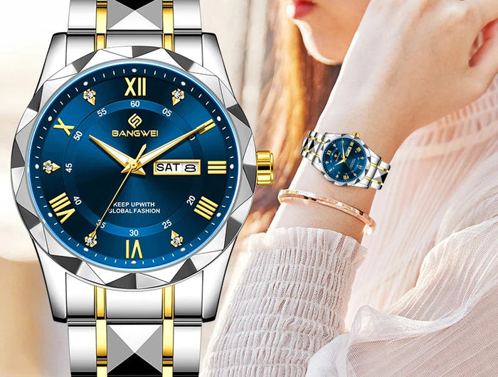 BANGWEI Orologio da donna elegante e lussuoso al quarzo, orologio da polso classico e semplice in acciaio inossidabile, con data automatica, impermeabile, con diamanti platinumshop