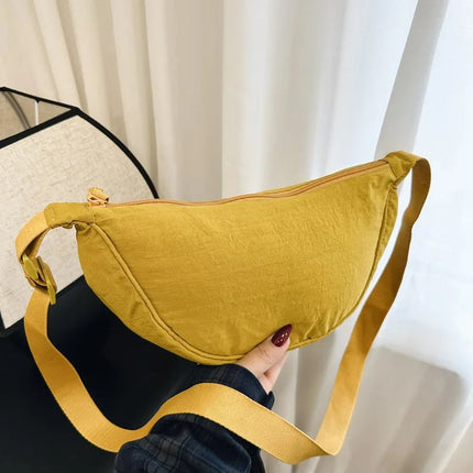 Simple Design Women's Messenger Bag Fashion Ladies Nylon Hobos Small Shoulder Bags Vintage Female Girls Purse Cloth Handbags PlatiNum