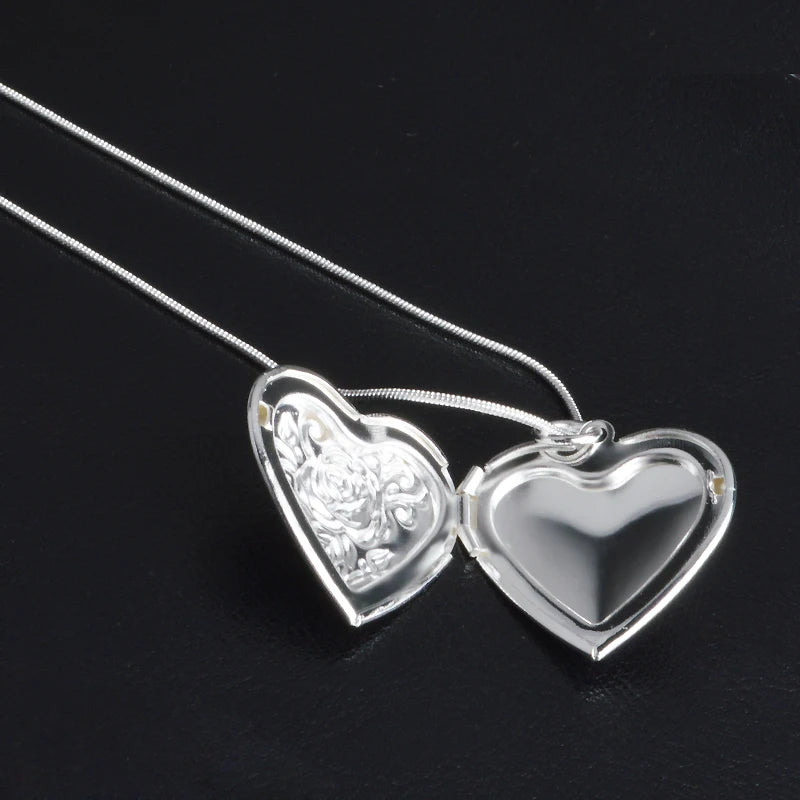 Classico Vintage Rose Flower 925 Sterling Silver medaglione doppio cuore collana foto El collare ciondolo donna miglior regalo