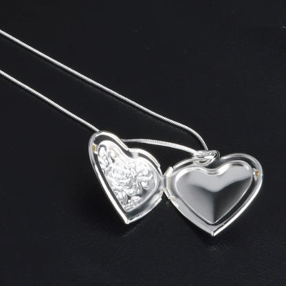 Classico Vintage Rose Flower 925 Sterling Silver medaglione doppio cuore collana foto El collare ciondolo donna miglior regalo