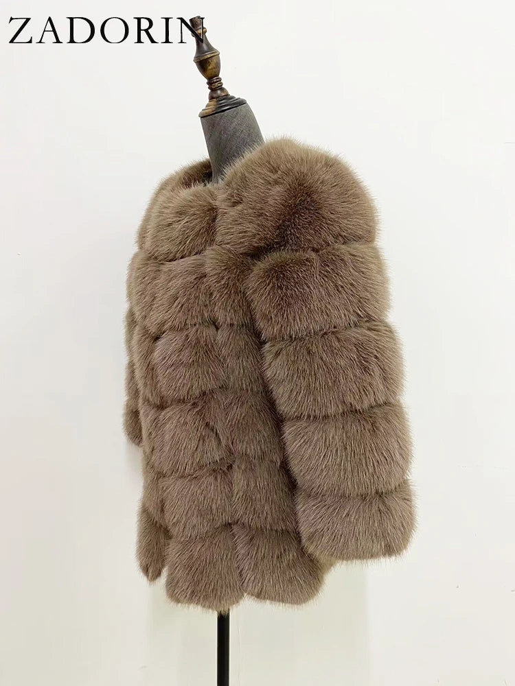 ZADORIN New Luxury Splicing Long Faux Fur Coat Woman Thick Warm Winter Fashion Fluffy Jacket Faux Fur Coats for Woman Outerwears