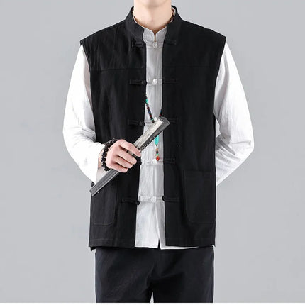 Canotte da uomo senza maniche in cotone stile cinese, gilet casual vintage, gilet estivi traspiranti, magliette larghe da uomo, abito Tang