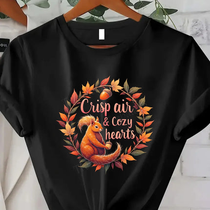 Comfortable Printed Women's T-shirt Thanksgiving Autumn Leaves T-shirt Women's Fall Seasonal Graphic T-shirt