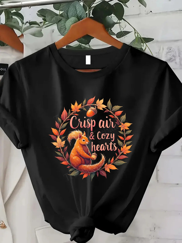 Comoda maglietta con stampa da donna T-shirt con foglie autunnali di ringraziamento T-shirt grafica stagionale autunnale da donna