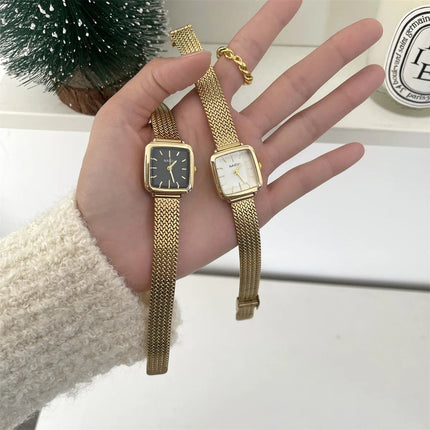 Orologio al quarzo semplice di marca per donna Orologi da donna regalo di lusso retrò Orologi da polso con cinturino in acciaio inossidabile regolabile con quadrante piccolo platinumshop