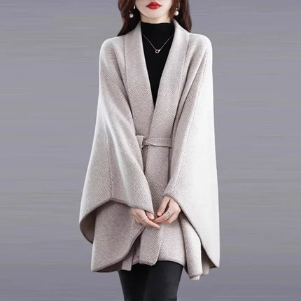 Cloak Shawl Jacket 2026 New Spring And Autumn Sweater Herringbone Lace-Up Loose Knitted Sweater Thickened Cardigan Beige Jackjet