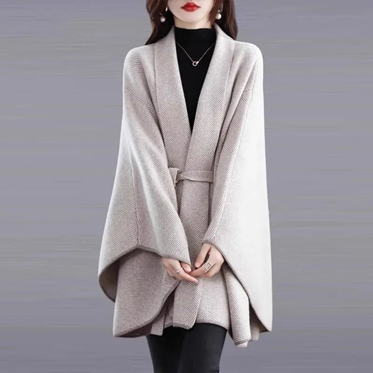 Cloak Shawl Jacket 2026 New Spring And Autumn Sweater Herringbone Lace-Up Loose Knitted Sweater Thickened Cardigan Beige Jackjet