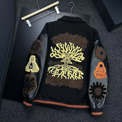 American Style Baseball Jacket Men's Loose Fit Casual Fashion Embroidery Unisex Coat Street High Street Hip Hop Trendy