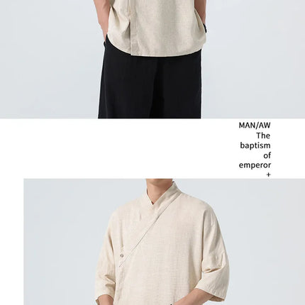 Camicie Estive 2026 da Uomo, Stile Cinese Retrò Tradizionale in Lino Traspirante, Abbigliamento Maschile per Kung Fu e Tai Chi, Bluse Casual Stile Tang