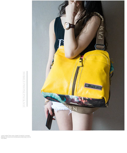 2025 New Genuine Leather With Canvas Women Handbags Luxury Fashion Crossbody Bag Printing Shoulder Portable Slung Bags