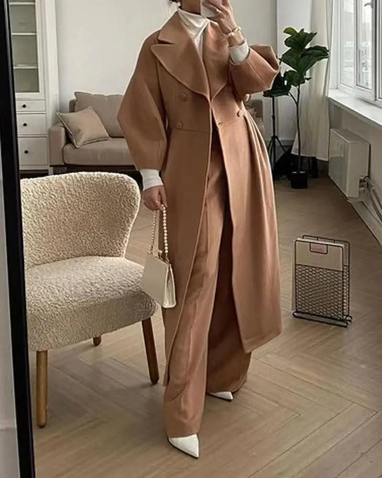 European American Retro Court Style Wool Coat, Long Length with Big Lapel & Lantern Sleeves, New Autumn Winter Outerwear