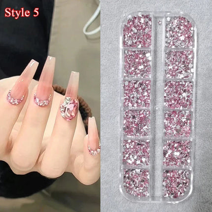 Mix 3D Nail Rhinestones 12 Grids Crystal Diamonds for Nail Art Mini Glitter Diamonds Decorative DIY Nail Art Accessories