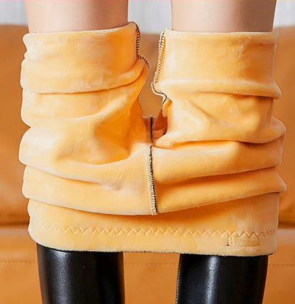 Women's Faux Leather Thermal Pants - High Waist Fleece Lined Leggings, Thick Winter Tights with Tummy Control & Foot Straps 5XL