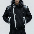 Mens Spring Jacket Pu Leather Patchwork Thickened Faux Fur Hooded Jacket Streetwear Fashion Fluffy Niche Top Men'S Clothing 2026