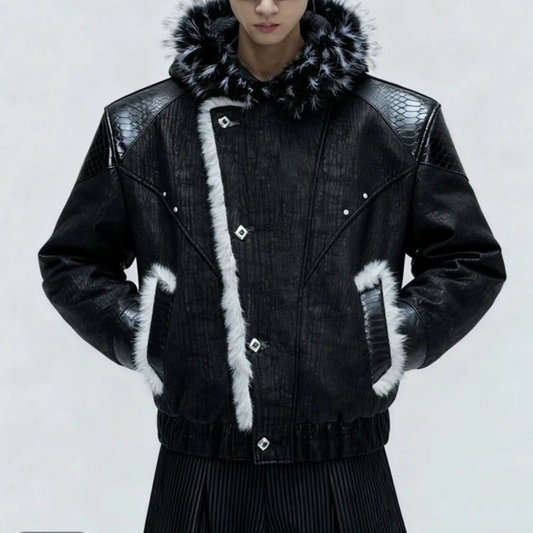 Mens Spring Jacket Pu Leather Patchwork Thickened Faux Fur Hooded Jacket Streetwear Fashion Fluffy Niche Top Men'S Clothing 2026