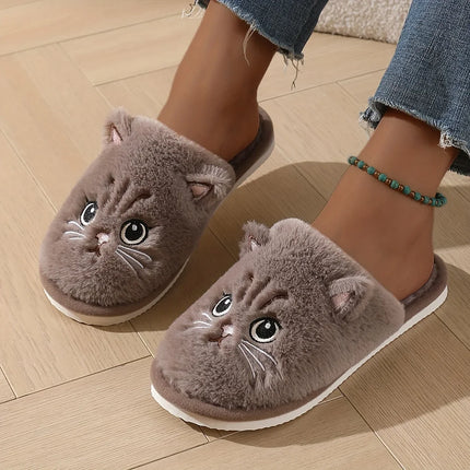 Womens Fuzzy Cat Slippers Winter Warm Cozy Indoor House Shoes With Soft Non Slip EVA Sole Cute Animal Design For Home Use