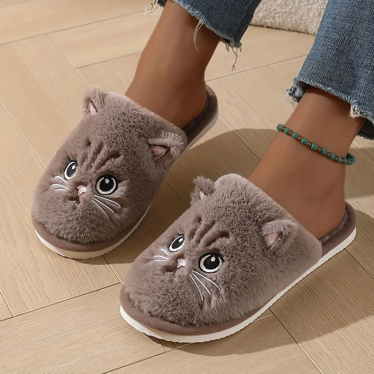Womens Fuzzy Cat Slippers Winter Warm Cozy Indoor House Shoes With Soft Non Slip EVA Sole Cute Animal Design For Home Use
