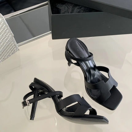 Alionly 2026 New Summer Fashion Open Toe Sandals Women Metal Buckle Narrow Band Thin Low Heel Gladiator Party Shoes