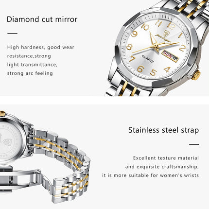 POEDAGAR elegante orologio da polso da donna al quarzo impermeabile luminoso data settimana orologio da donna orologi da donna casual in acciaio inossidabile reloj platinumshop