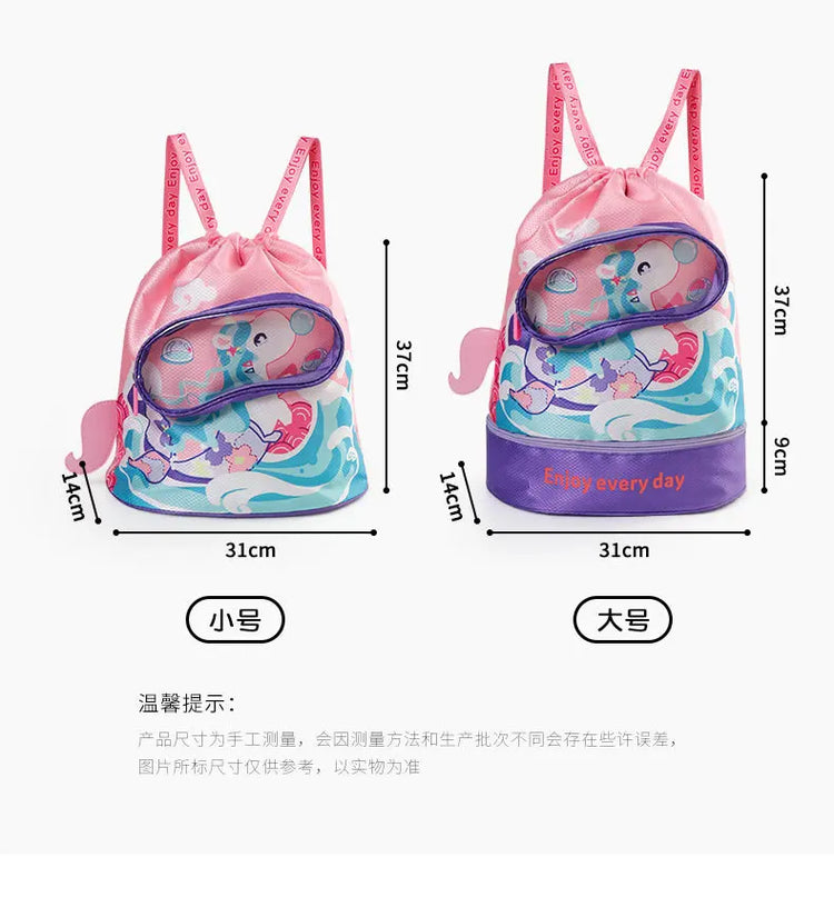 Borsa da nuoto per bambini con separazione asciutta e bagnata Borse da nuoto impermeabili Borsa sportiva per zaino da spiaggia simpatico cartone animato per bambini