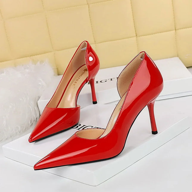 Women's Nude High Heel Shoes Bridal Stiletto Office Pumps Hollow Out Party Shoes Grace Side Cutout Patent Leather Grace 8236