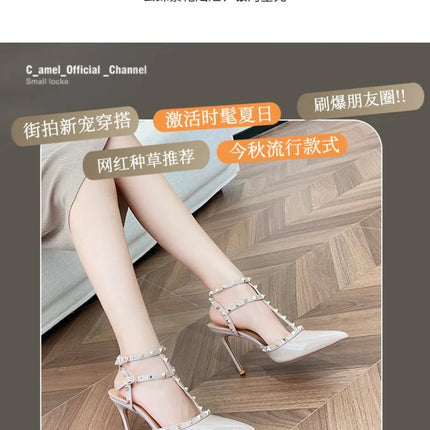 Scarpe da Donna di Design, Lussuose e Sexy con Borchie, Tacchi Alti Estivi, Sandali a Punta Stile Francese, Scarpe da Cerimonia, Zapatos De Mujer platinumshop