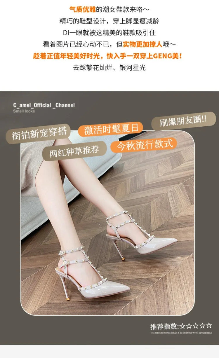 Scarpe da Donna di Design, Lussuose e Sexy con Borchie, Tacchi Alti Estivi, Sandali a Punta Stile Francese, Scarpe da Cerimonia, Zapatos De Mujer platinumshop