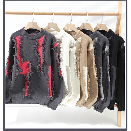 Ripped Sweater Men's Loose Crew Neck Knit Bottom Shirt Handsome Autumn Clothes on The Fashion  Sweater Pullover Sweater