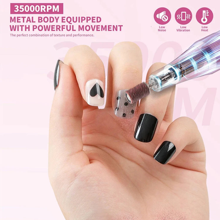 35000RPM Cordless Portable Nail Drill, Rechargeable Electric Nail File Manicure Pedicure Set, Professional Nail Art Tool for Gel Nails, Shaping Polishing for Home Salon & Nail Art Beginners