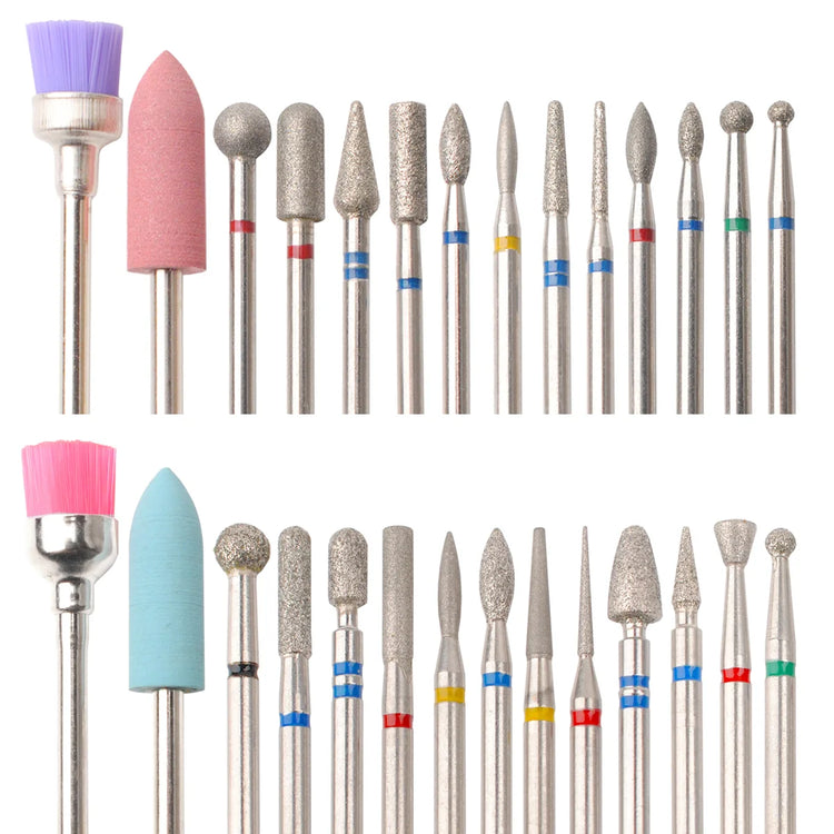 14Pcs Set Rotary Grinding Buffer Polisher Replacement Nail Drill Bit Kit For Gel Nail Removal Manicure Pedicure Machine Salon Household Nail Treatment