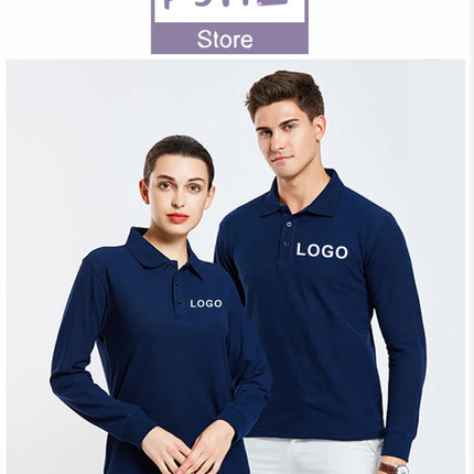 Long sleeve polo shirt in breathable cotton Personal Company Group Design Custom Logo print embroidery Casual men's and women's tops
