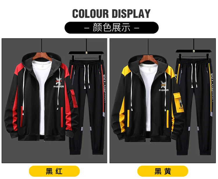 Men's High-End Fashion Zipper Cardigan And Pants Two-Piece Set Casual Sportswear Spring Autumn Printed Commuting Outfit