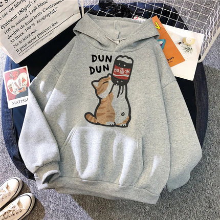 Aesthetic Y2k 90s Hoodies Funny Cute Cat Sweatshirt for Women Harajuku Graphic Pullovers 2000s Ulzzang Gothic Streetwear Female