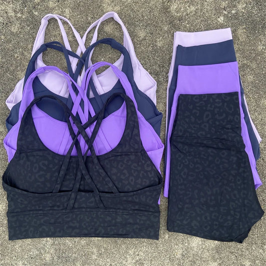 Yoga Shorts Set Gym Sports Set Women Workout Clothes 2 Piece Fitness Suit Cross Straps Bra High Waist Shorts Running Tracksuit