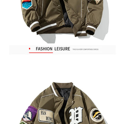 Winter Varsity Jacket Men Women Letter Badge American Baseball Jacket Street Fashion Hip Hop Coat Youth Couple Clothes Blue Red