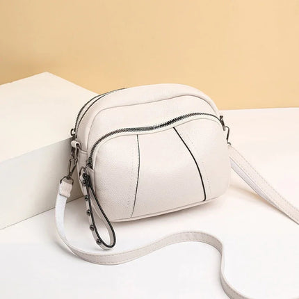 Solid Color Fashionable Rivet Zipper Women's Mobile Phone Bag Simple Soft Leather Shoulder Crossbody Small Square Bag Handbag PlatiNum